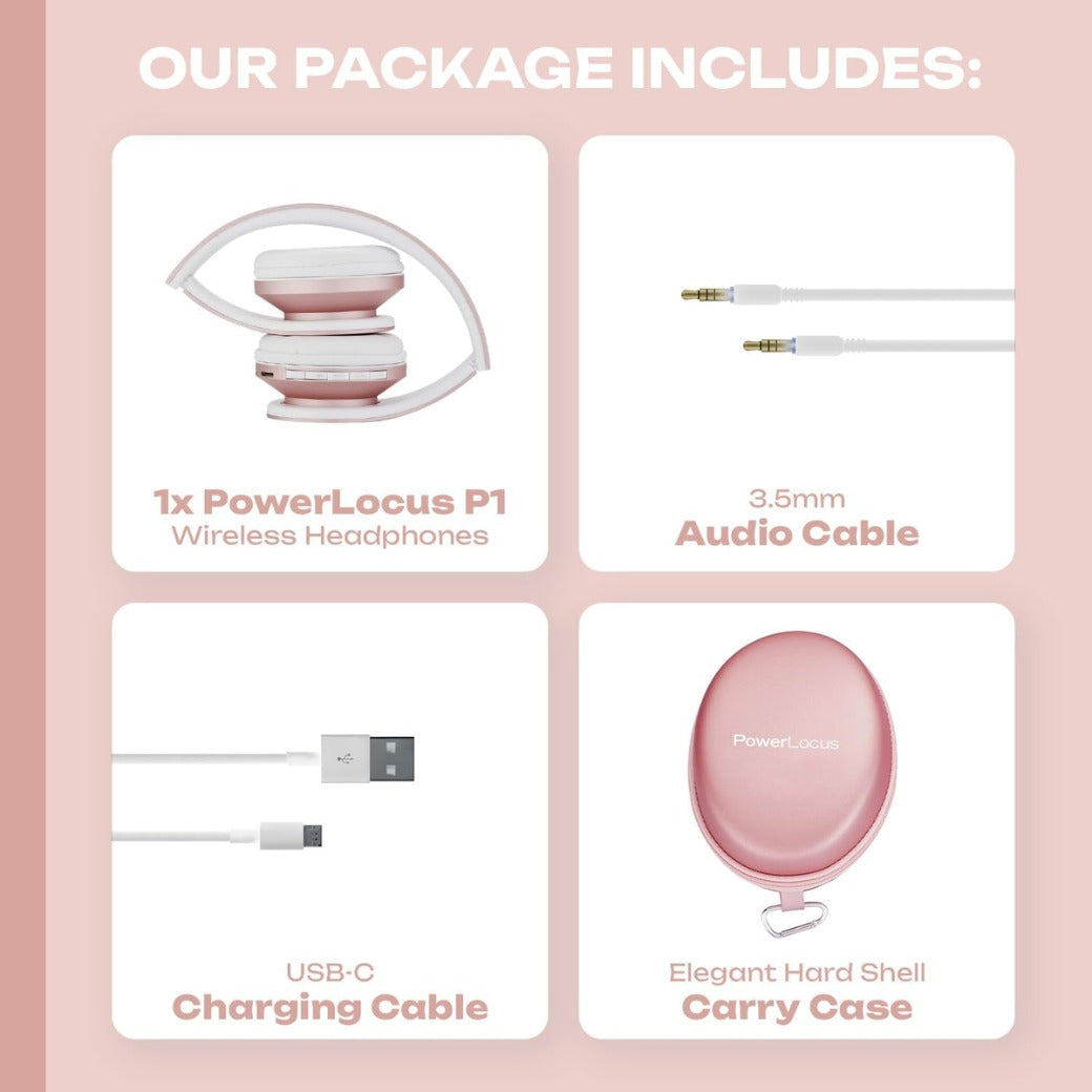 PowerLocus Wireless Bluetooth Over-Ear Stereo Foldable Headphones, Wired Headsets Noise Cancelling with Built-in Microphone for iPhone