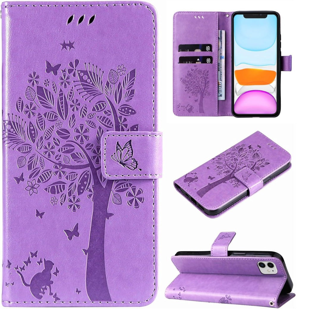 Case for iPhone 11, Leather Case Wallet Flip Cover with Card Holder Slot Flowers Design Pattern Magnetic Stand Strap Shockproof Protective Phone Case Cover for iPhone 11,Blue