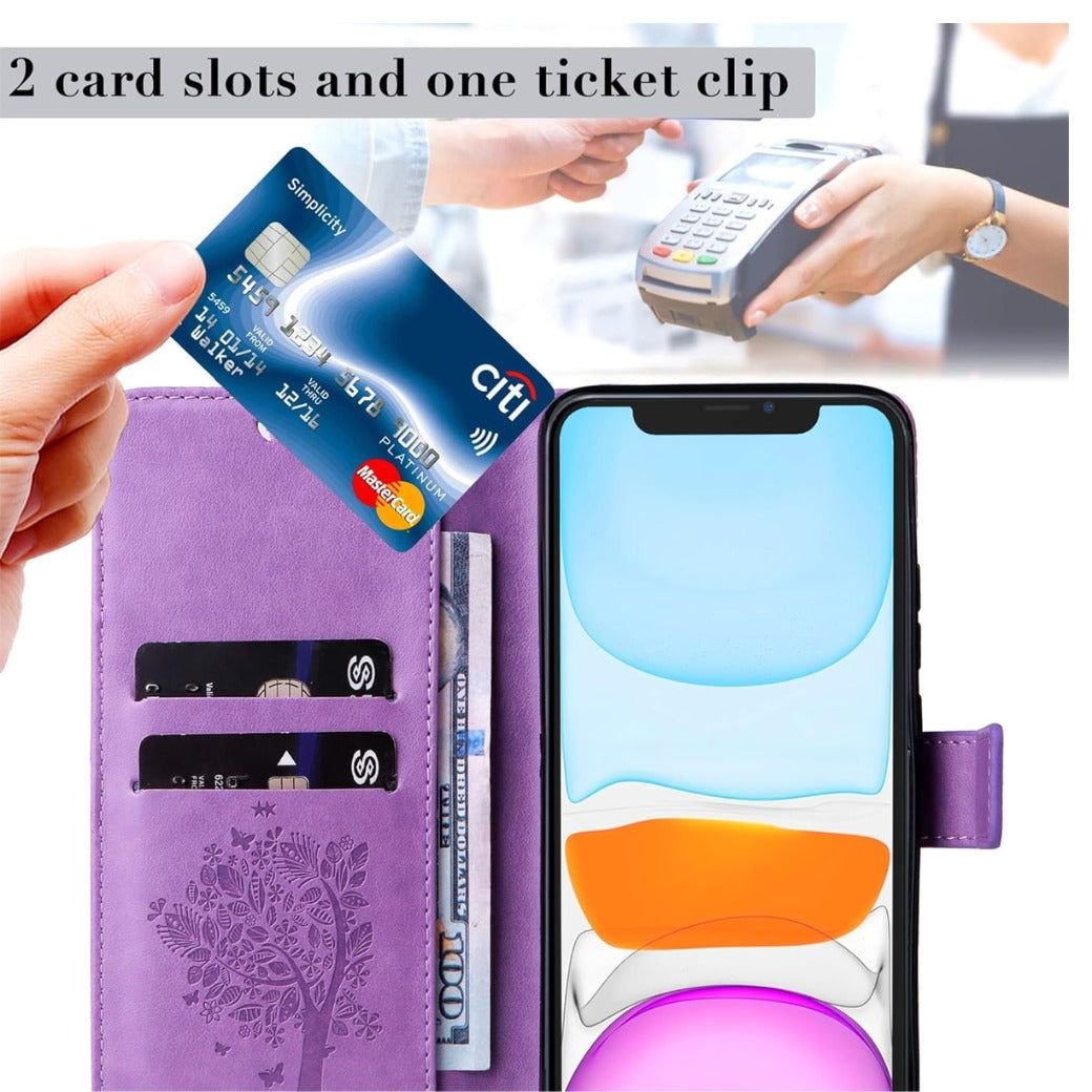 Case for iPhone 11, Leather Case Wallet Flip Cover with Card Holder Slot Flowers Design Pattern Magnetic Stand Strap Shockproof Protective Phone Case Cover for iPhone 11,Blue