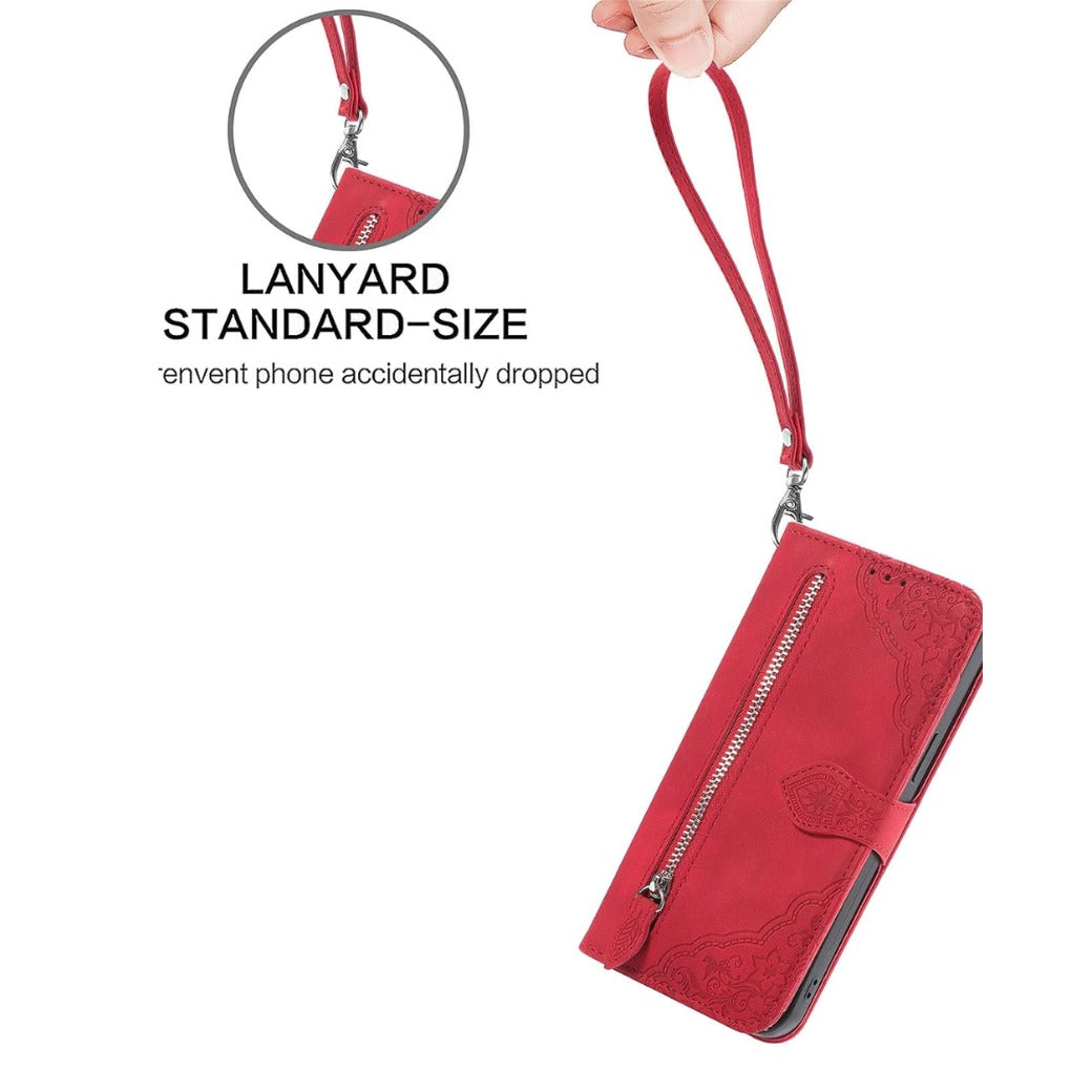 Zipper Wallet Case Compatible with Samsung Galaxy A13 4G, PU Leather Flip Case, with Wristlet Magnetic Closure Kickstand TPU Shockproof Cover for Samsung A13 4G - Red