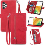 Zipper Wallet Case Compatible with Samsung Galaxy A13 4G, PU Leather Flip Case, with Wristlet Magnetic Closure Kickstand TPU Shockproof Cover for Samsung A13 4G - Red