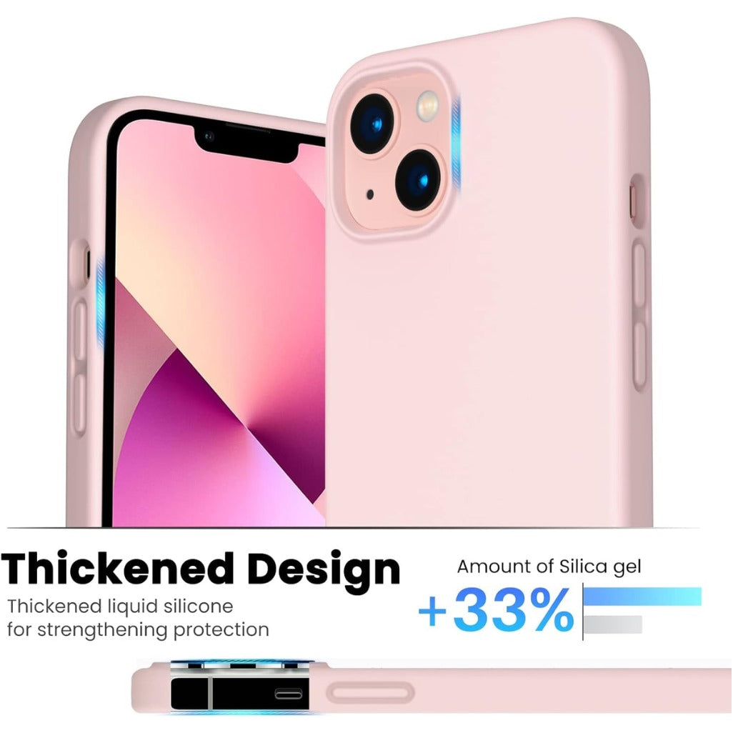 Shockproof Liquid Silicone Designed for iPhone 13 Case Gel Rubber Full Body Protection Anti-Shock Cover Case Drop Protection 6.1inch-Chalk pink