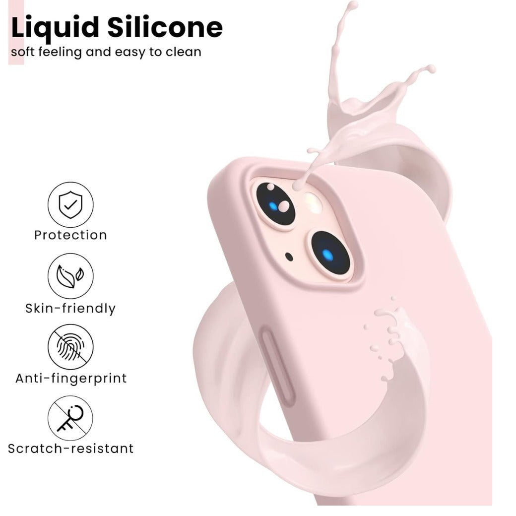 Shockproof Liquid Silicone Designed for iPhone 13 Case Gel Rubber Full Body Protection Anti-Shock Cover Case Drop Protection 6.1inch-Chalk pink