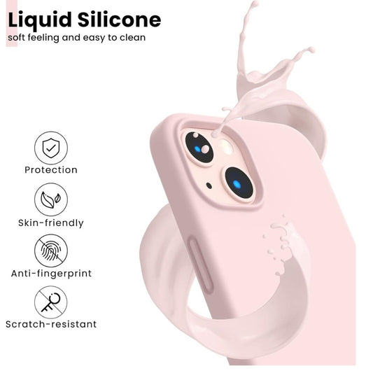 Shockproof Liquid Silicone Designed for iPhone 13 Case Gel Rubber Full Body Protection Anti-Shock Cover Case Drop Protection 6.1inch-Chalk pink