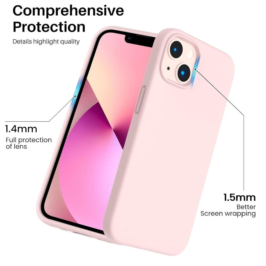 Shockproof Liquid Silicone Designed for iPhone 13 Case Gel Rubber Full Body Protection Anti-Shock Cover Case Drop Protection 6.1inch-Chalk pink