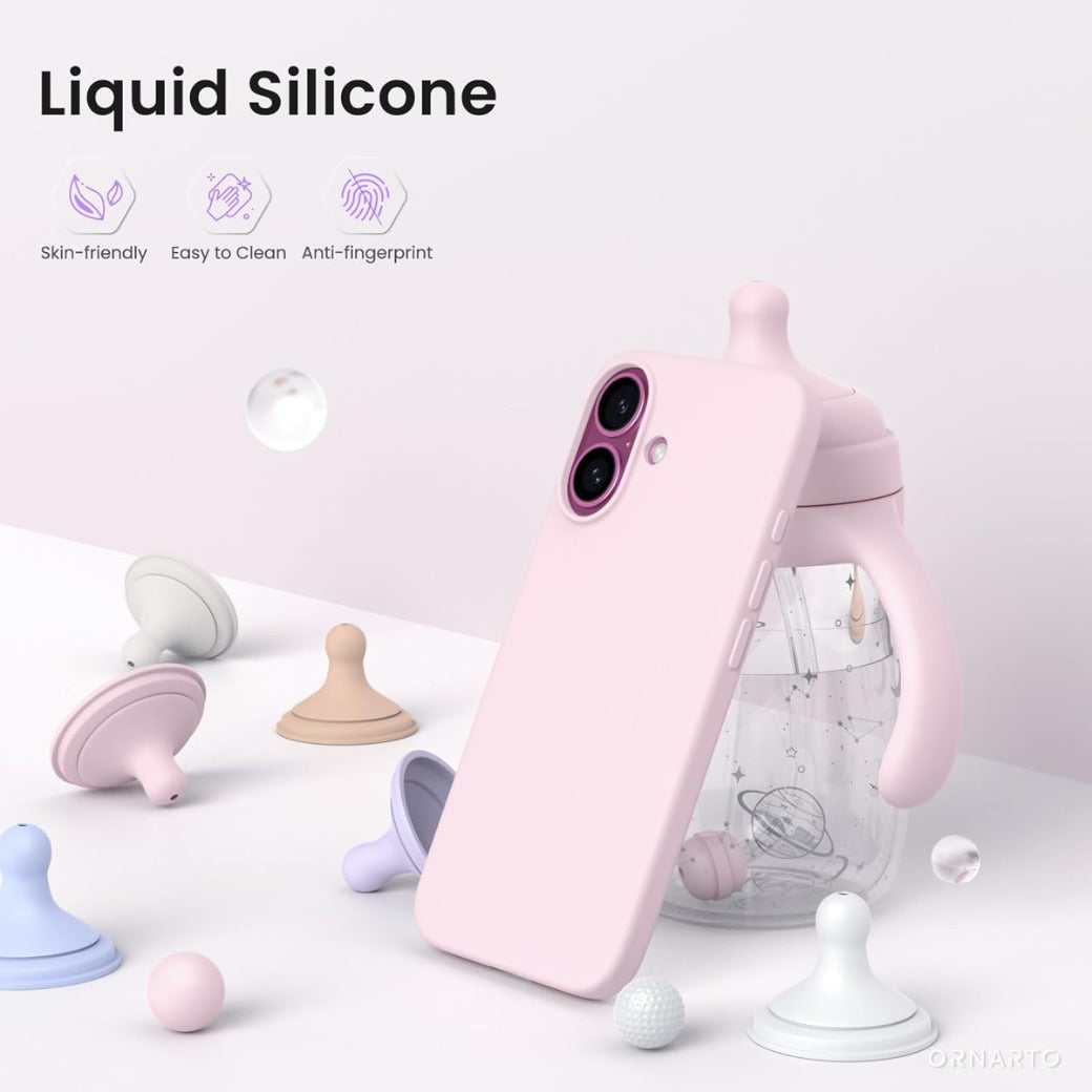 Compatible with iPhone 16 Case 6.1", Slim Liquid Silicone 3 Layers Full Covered Soft Gel Rubber 16 Phone Cases Cover 6.1 inch-Chalk Pink