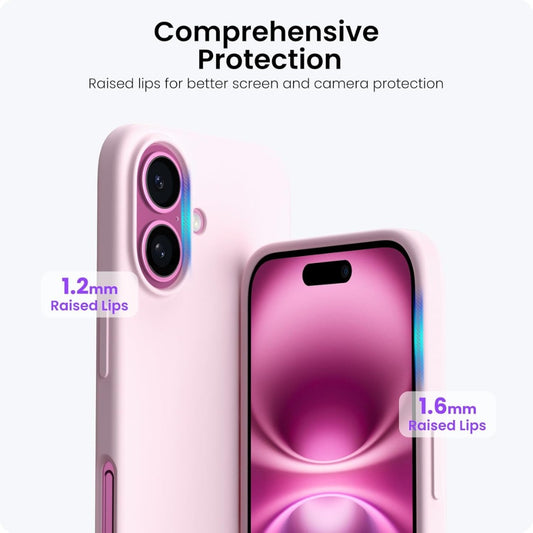 Compatible with iPhone 16 Case 6.1", Slim Liquid Silicone 3 Layers Full Covered Soft Gel Rubber 16 Phone Cases Cover 6.1 inch-Chalk Pink