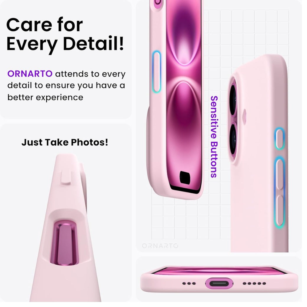 Compatible with iPhone 16 Case 6.1", Slim Liquid Silicone 3 Layers Full Covered Soft Gel Rubber 16 Phone Cases Cover 6.1 inch-Chalk Pink