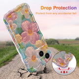 Case for iPhone 13, Colorful Retro Oil Painting Flower Laser Beam Glossy Pattern Cute Curly Waves Border Exquisite Phone Cover Stylish Durable Soft TPU Protective Case for Girls Women - Green