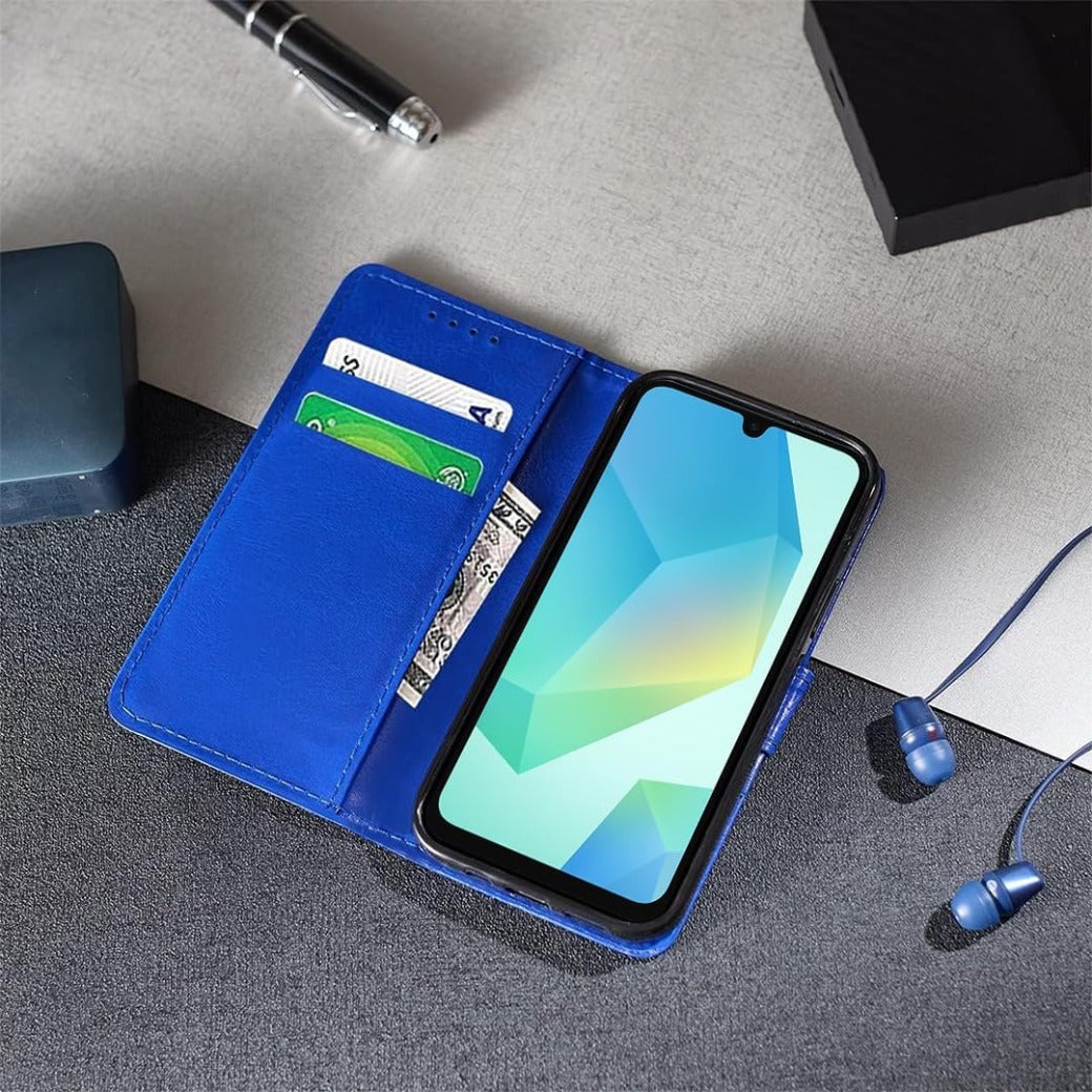 Technology For Samsung Galaxy A06 Case Flip Folio Leather Wallet with Card Holder Book Stand Phone Cover For Samsung Galaxy A06 (BLUE)