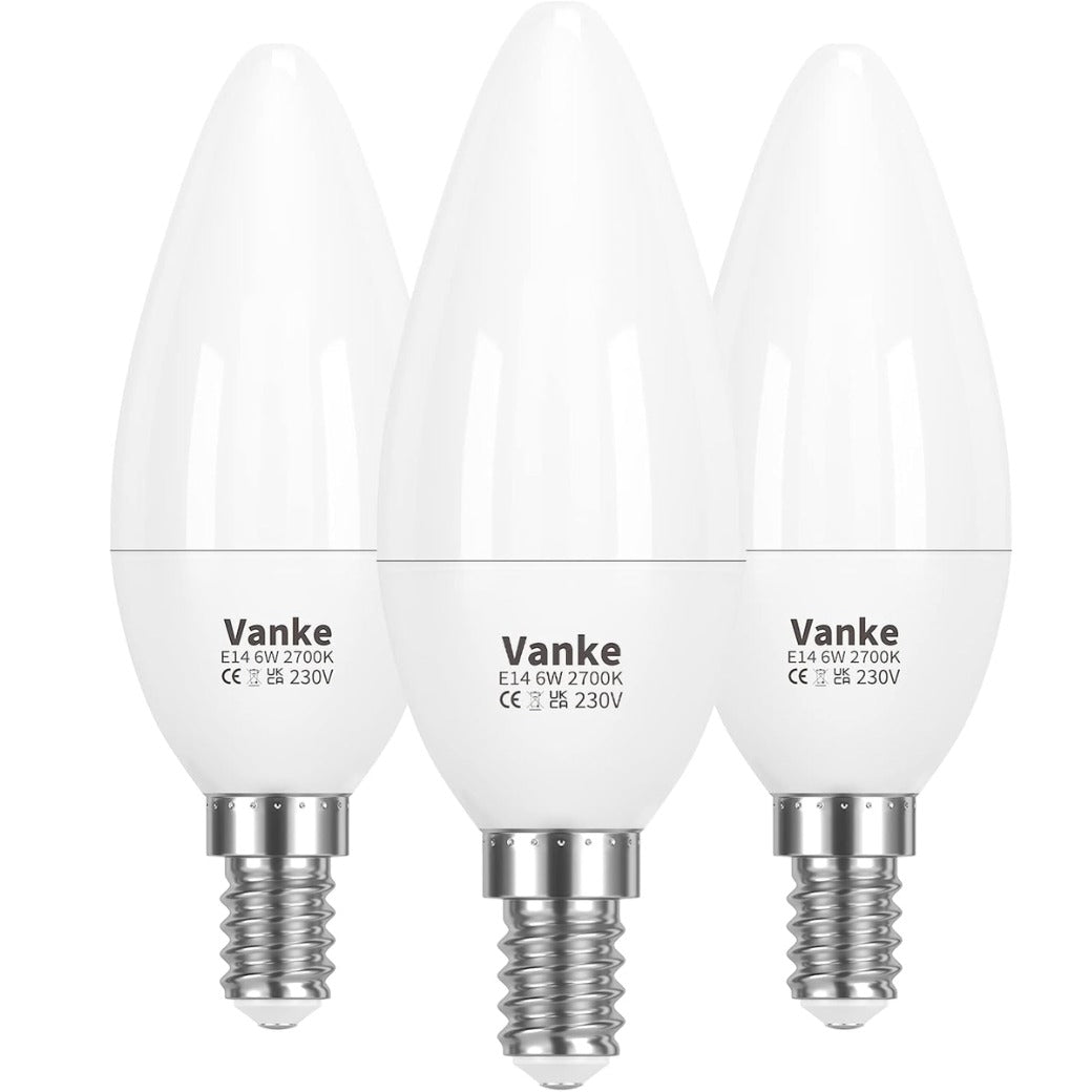 Vanke E14 LED Light Bulb, Warm White 2700K Yellow Light, 6W (40 Watts Equivalent), 470 Lumen LED Candle Bulb, SES Small Edison Screw Light Bulbs, Non-Dimmable, Pack of 3 [Energy Class F]