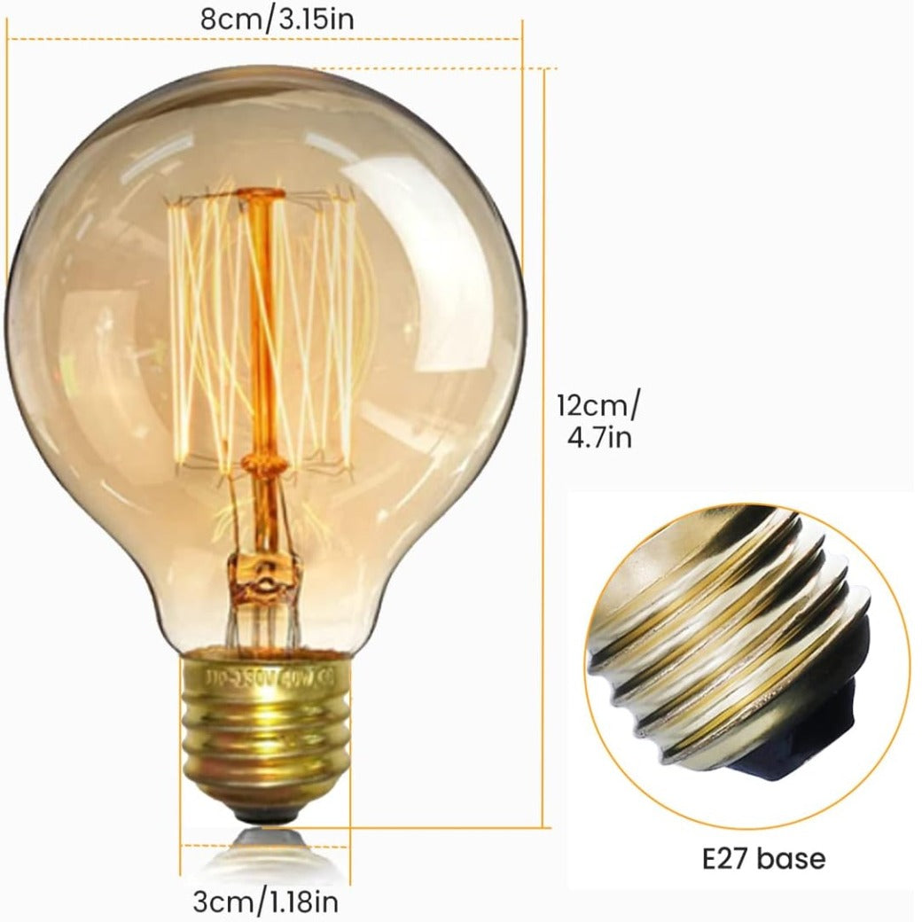 Vintage Edison Light Bulbs, Dimmable Screw Edison Bulbs Incandescent Light Bulb Globe Bulbs Retro Filament Lamp Warm Light 40w G80 E27 220V-4Pac