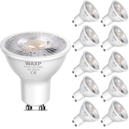 GU10 LED Spot Light Bulbs Warm White 5W, 3000K, 365lm, No Flickering, Energy Saving Light Bulbs, Equivalent 40-50W GU10 Halogen Spotlight Bulbs, Non-Dimmable, 10 Pack
