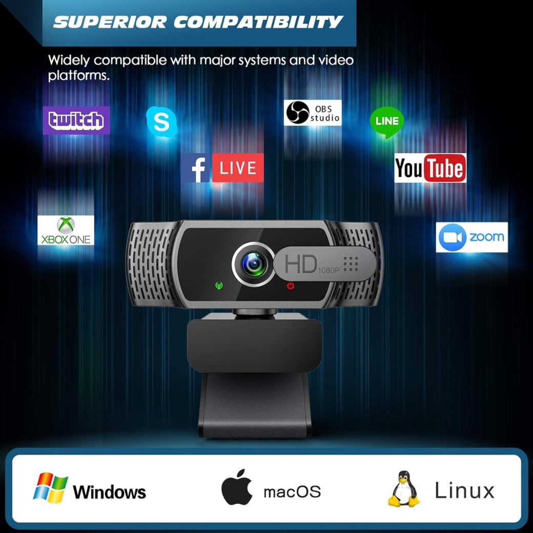 Webcam for PC with Microphone - 1080P FHD Webcam with Privacy Cover, Plug and Play USB Web Camera for Desktop & Laptop Conference, Meeting, Zoom, Skype, Facetime, Windows, Linux, and macOS