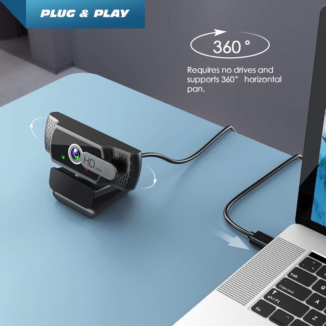 Webcam for PC with Microphone - 1080P FHD Webcam with Privacy Cover, Plug and Play USB Web Camera for Desktop & Laptop Conference, Meeting, Zoom, Skype, Facetime, Windows, Linux, and macOS