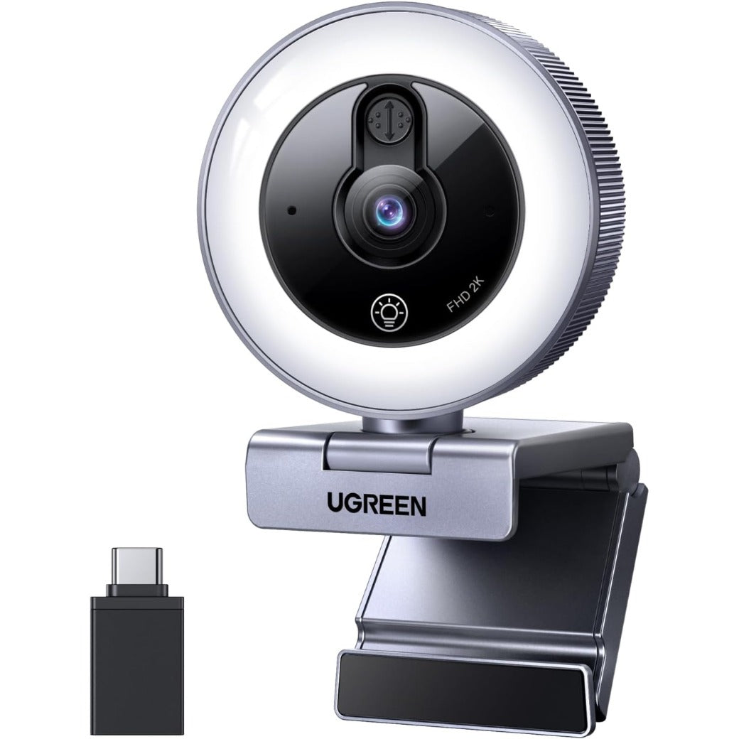 UGREEN 2K/30fps Webcam for PC, Full HD Webcam for Laptop, Noise Canceling Microphone, Adjustable Ring Light, USB Web Cam Camera for Live Streaming, Zoom Meeting, Skype, Video Calling, Conferences