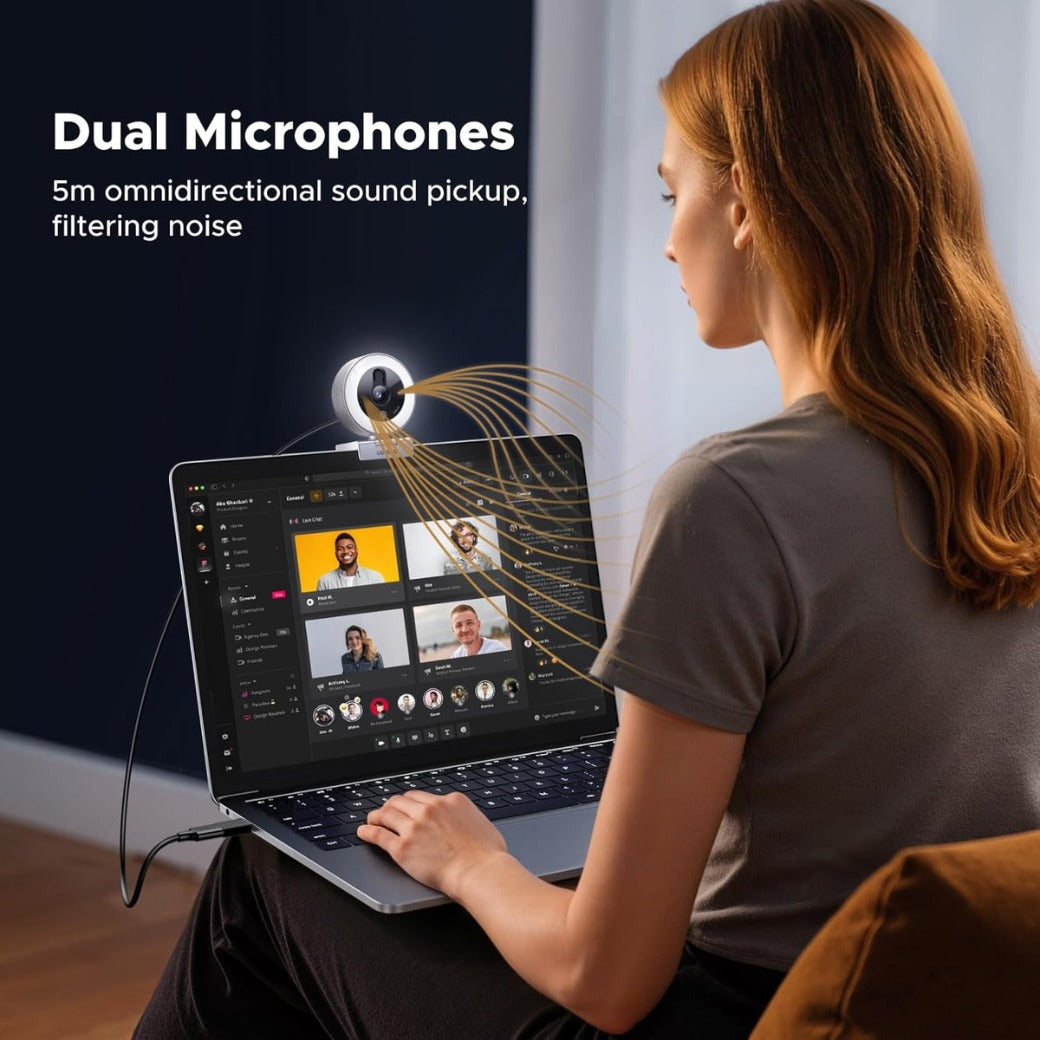 UGREEN 2K/30fps Webcam for PC, Full HD Webcam for Laptop, Noise Canceling Microphone, Adjustable Ring Light, USB Web Cam Camera for Live Streaming, Zoom Meeting, Skype, Video Calling, Conferences