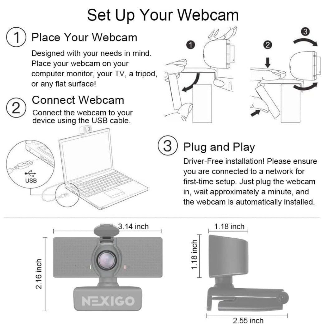 NexiGo N60 1080P Webcam with Microphone, Adjustable FOV, Zoom, Software Control & Privacy Cover, USB HD Computer Web Camera, Plug and Play, for Zoom/Skype/Teams,