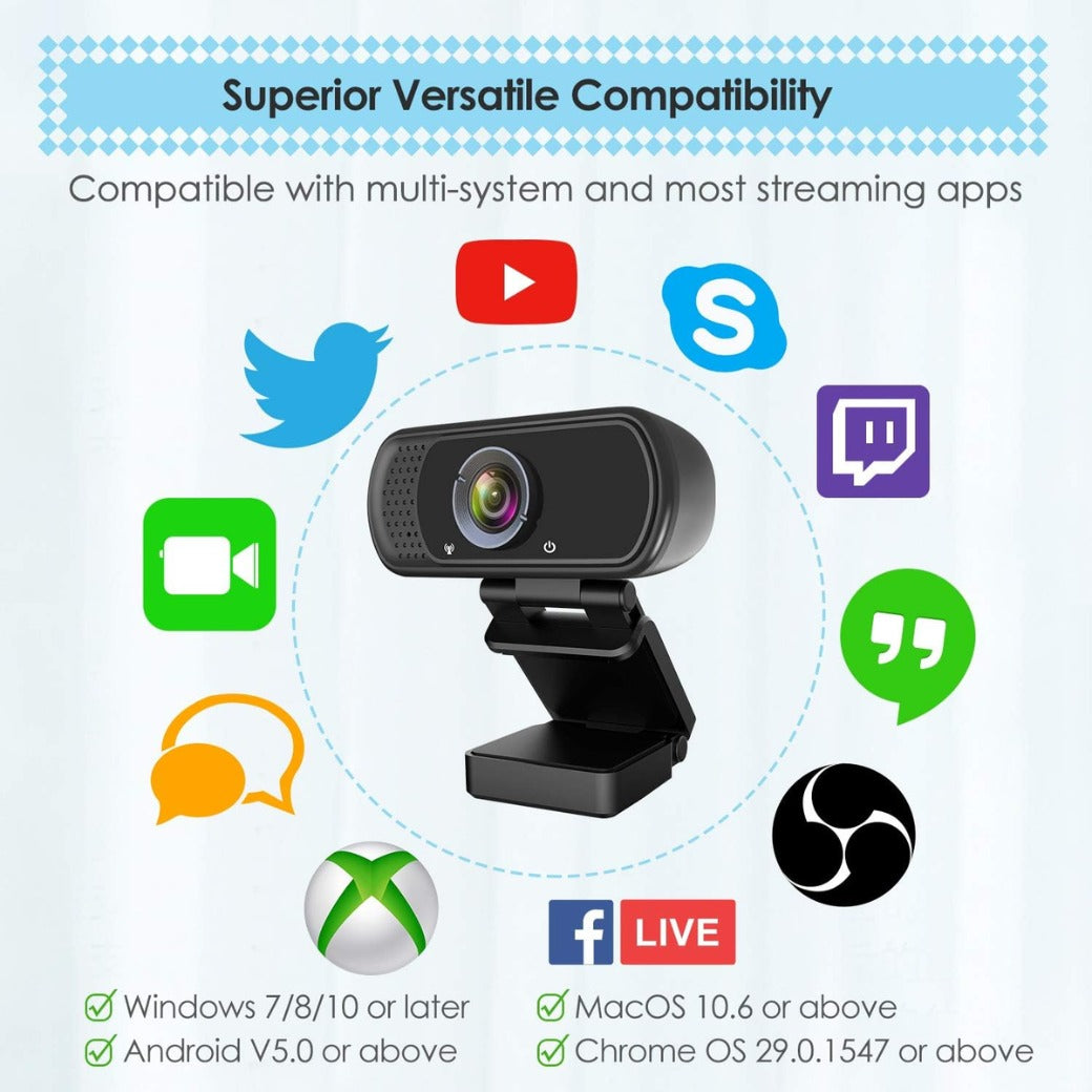 Webcam HD 1080p Web Camera, USB PC Computer Web cam with Microphone, Laptop Desktop Full HD Camera Video Webcam 110 Degree Widescreen, Pro Streaming Web cam fr Recording
