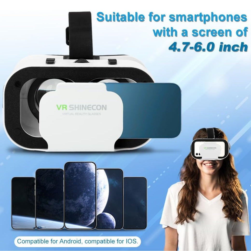 V5 VR Headset for Phone 3D VR Glasses Virtual Reality Headsets with Bluetooth Controller 360°Panorama Adjustable Pupil Distance Eye Protection VR Goggles for Movies Games,4.7-6“ Screen
