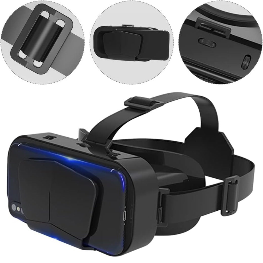 POHOVE VR Headset 3D VR Glasses Virtual Reality Headset Support 360°Panorama Large Screen An-ti Bluelight Adjustable Pupil Distance Preven-t Fatigue Goggles for Movies Games(Black)