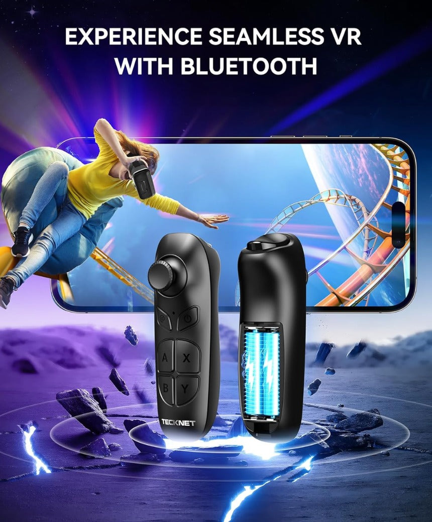 TECKNET VR Headset for Phone with Controller, Virtual Reality Headsets with HD 110°FOV Anti-Blue Light Lenses & Adjustable Gears, 3D VR Headset for Kids Compatible iPhone Samsung Android 4.7-7.2