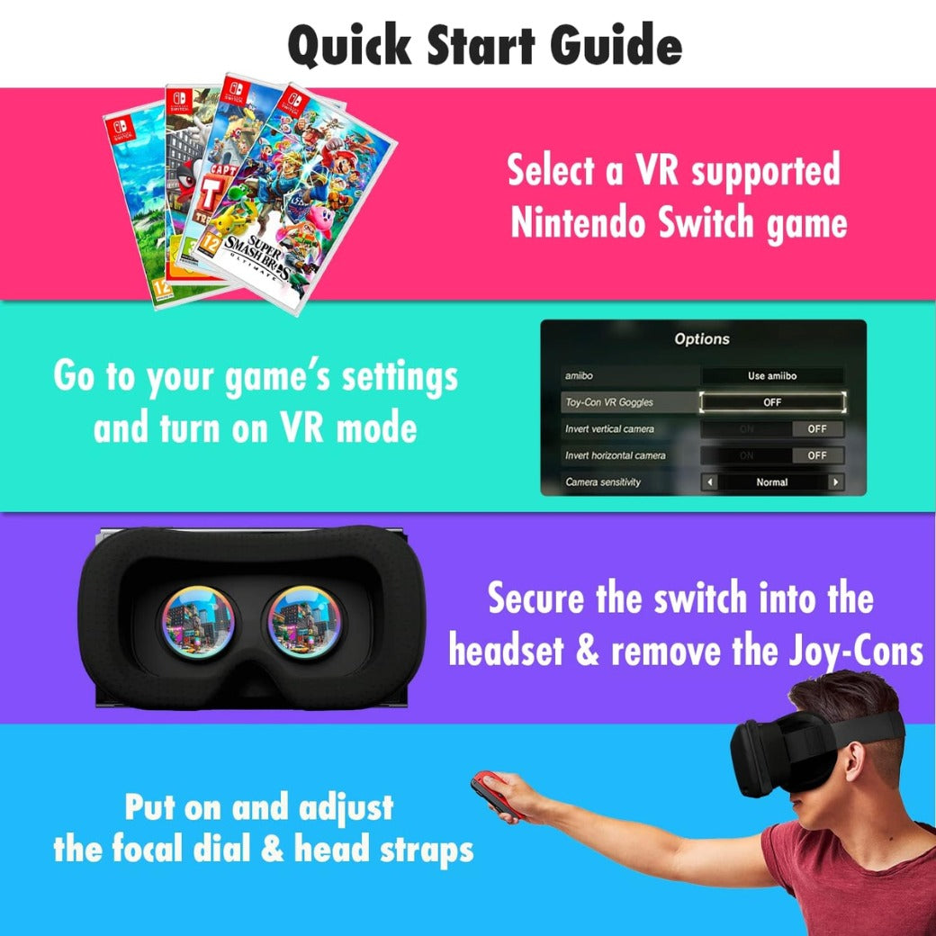 Orzly VR Headset designed for Nintendo Switch & Switch oled console with adjustable Lens for a virtual reality gaming experience and for Labo VR - Black - Gift boxed Edition