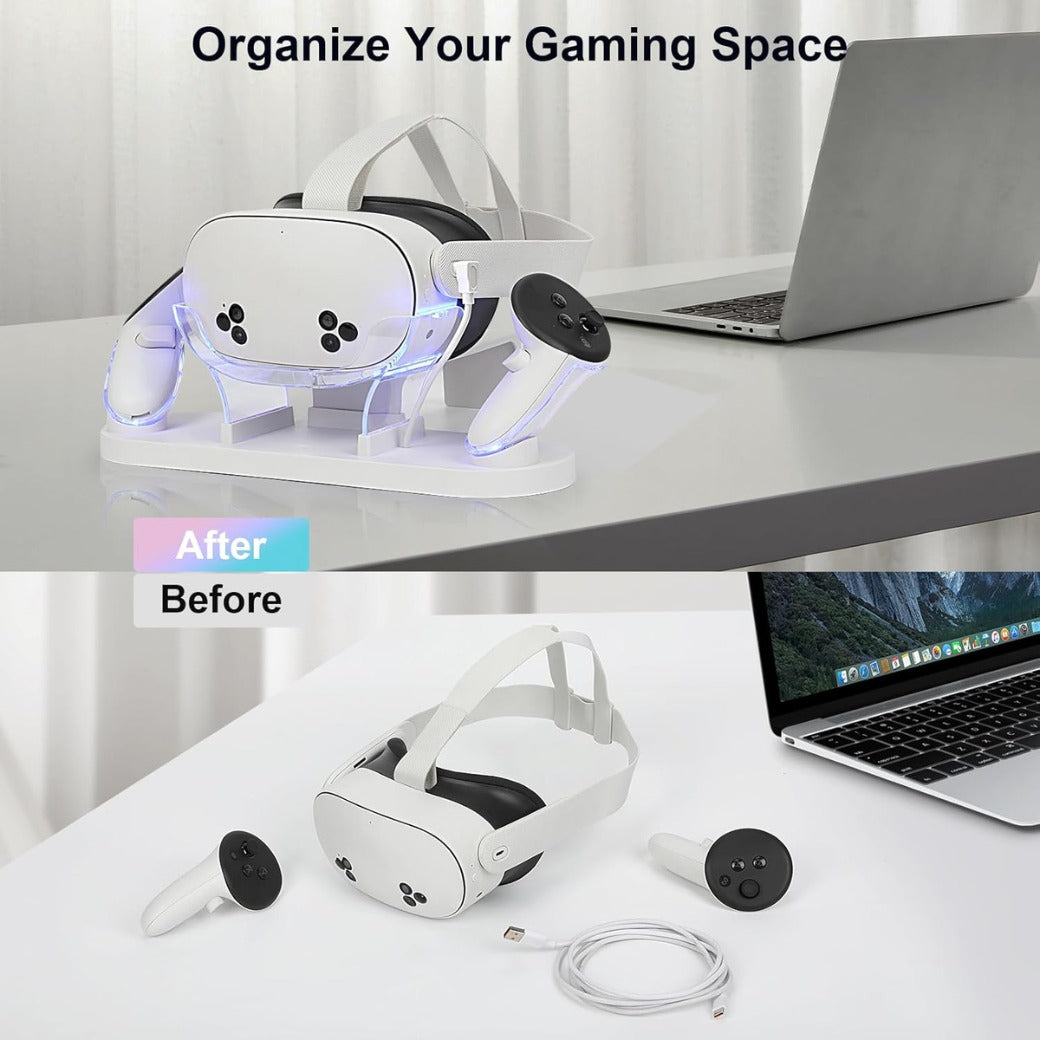 Charging Dock for Meta Quest 3S/Quest 3,VR Charger Station Stand with LED/RGB Light,Charging Station for Quest 3S/Quest3 Headset and Controller,USB-C Fast Charging (white)