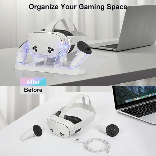 Charging Dock for Meta Quest 3S/Quest 3,VR Charger Station Stand with LED/RGB Light,Charging Station for Quest 3S/Quest3 Headset and Controller,USB-C Fast Charging (white)