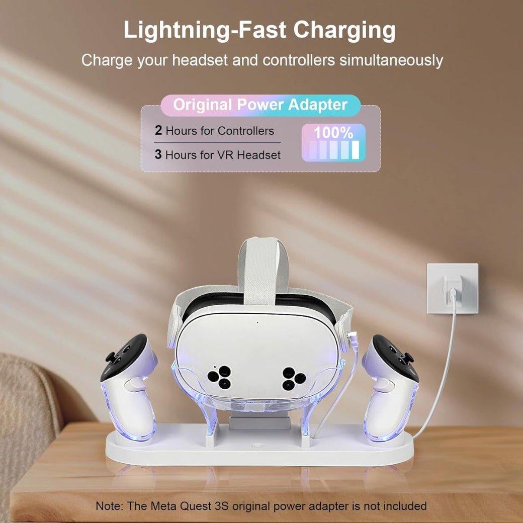 Charging Dock for Meta Quest 3S/Quest 3,VR Charger Station Stand with LED/RGB Light,Charging Station for Quest 3S/Quest3 Headset and Controller,USB-C Fast Charging (white)