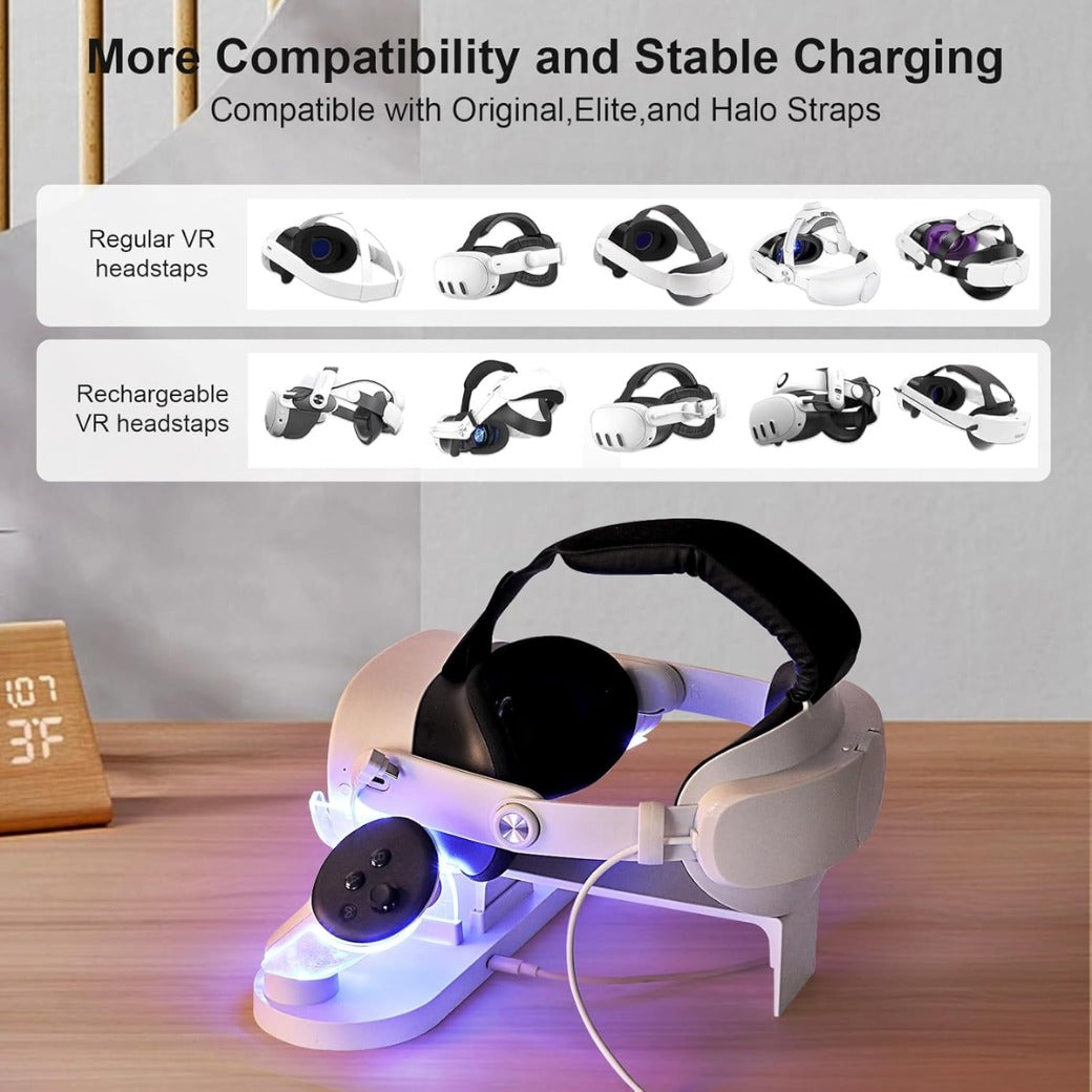 Charging Dock for Meta Quest 3S/Quest 3,VR Charger Station Stand with LED/RGB Light,Charging Station for Quest 3S/Quest3 Headset and Controller,USB-C Fast Charging (white)