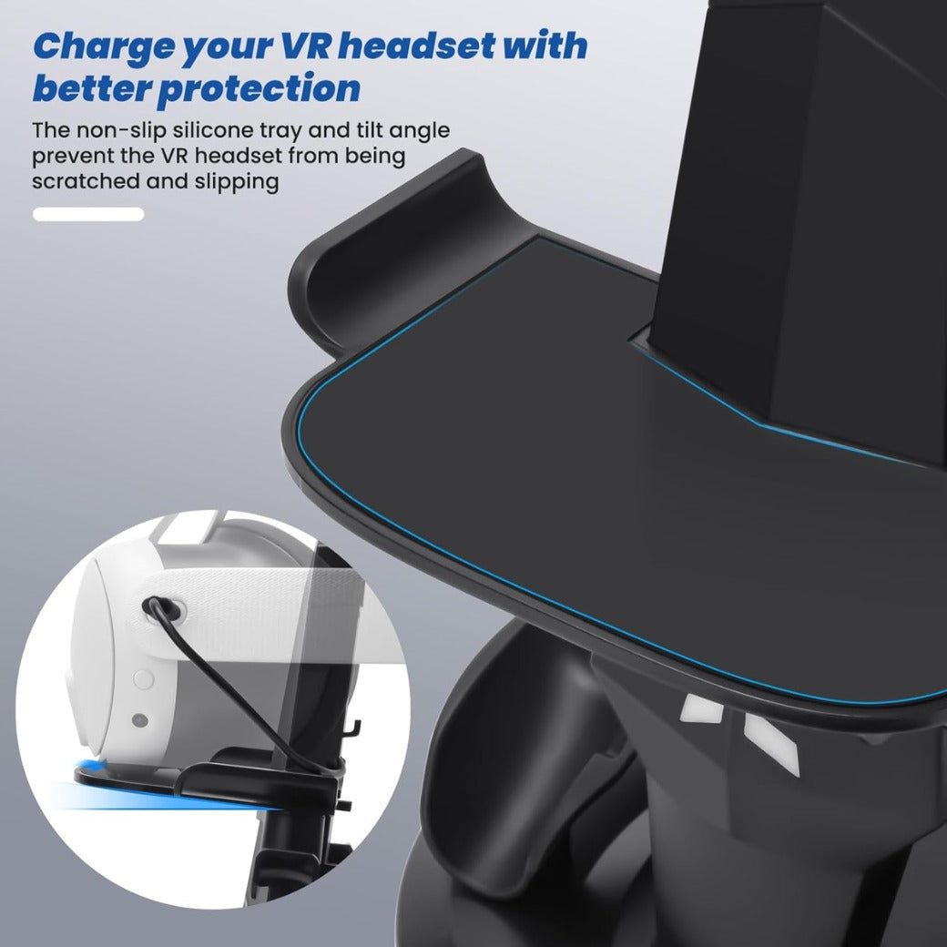 Lampelc Headset Charging Dock, VR Display Stand for Quest 3, Quest 3S, Quest 2, Rift, Rift S, Valve Index Headset, Controllers and VR Accessories, with LED Lights, Type C Charging Port