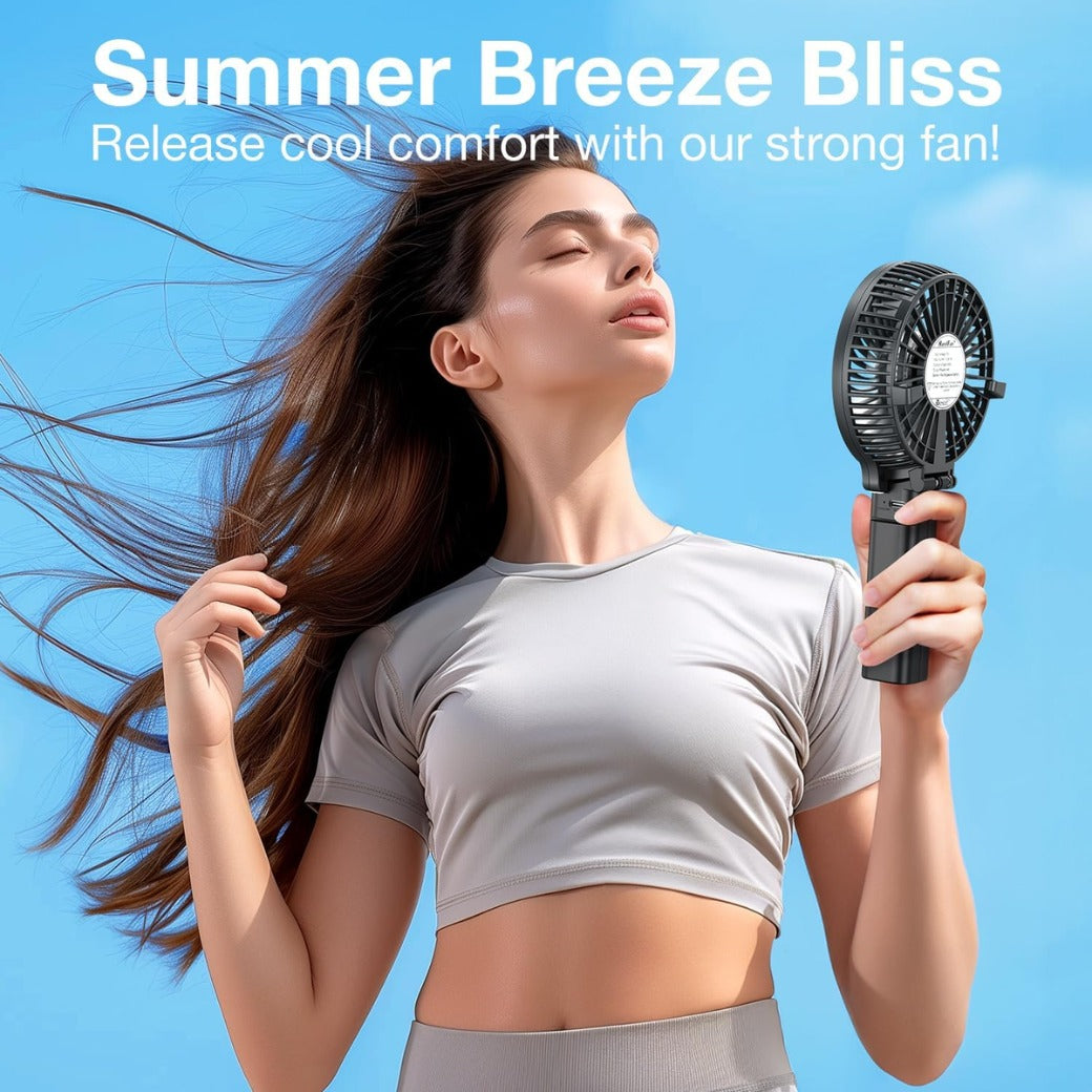 VersionTech Hand Held Fan,Portable Handheld USB Rechargeable Fans with 3 Speeds,Battery Operated Electric Powered Mini Foldable Desk Desktop Fans for Home Office Ceiling Travel Black