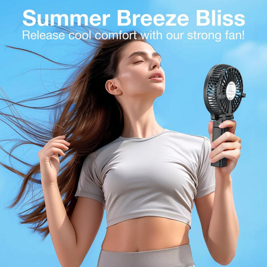 VersionTech Hand Held Fan,Portable Handheld USB Rechargeable Fans with 3 Speeds,Battery Operated Electric Powered Mini Foldable Desk Desktop Fans for Home Office Ceiling Travel Black