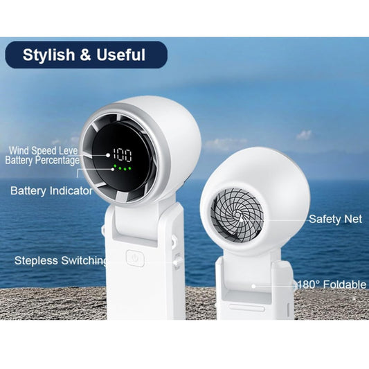 Portable Handheld Turbo Fan, 5 Gear Wind, LED Display 4000mAh Rechargeable,180°Folded,5 Speeds,Lanyard; 3-IN-1 Hand/Desk/Neck Fan with Air Turbo Tech Cooling Fan
