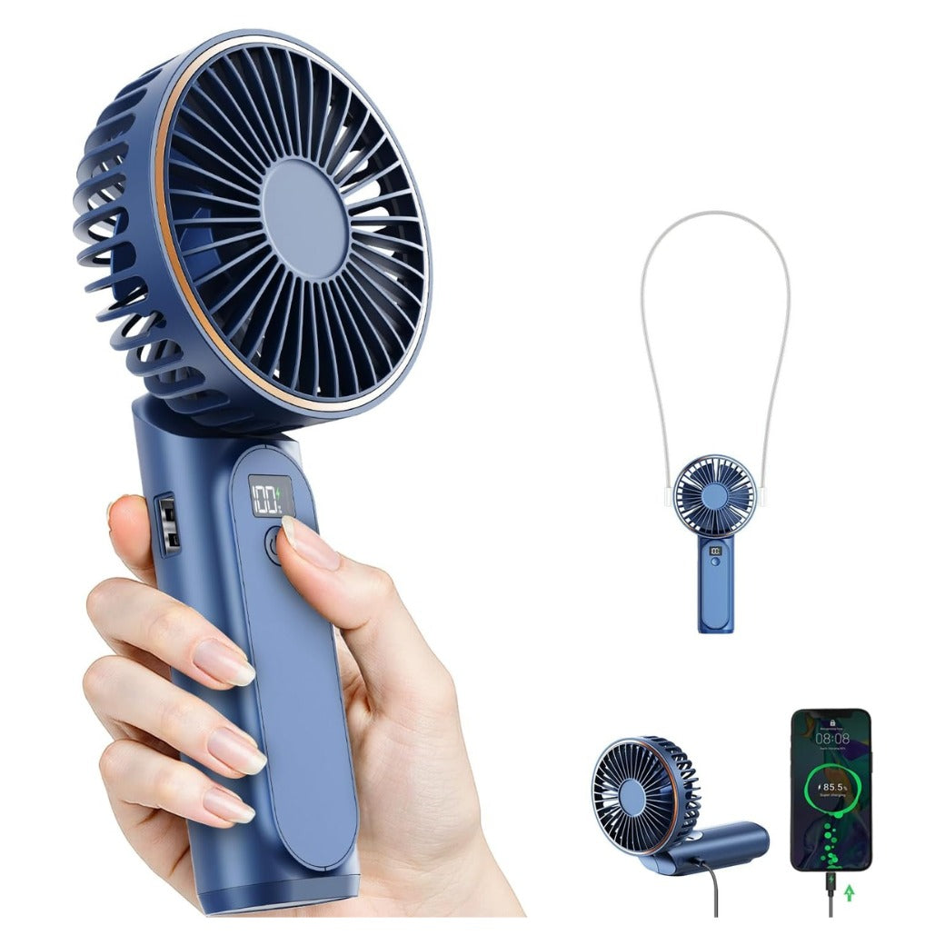 Handheld Fan, Portable fan with 4000mAh, Hand Fan with LED Display, 180° Adjustable Rechargeable Fan, 6 Speed, Travel Fan as Power Bank for Home Office Bedroom Outdoor