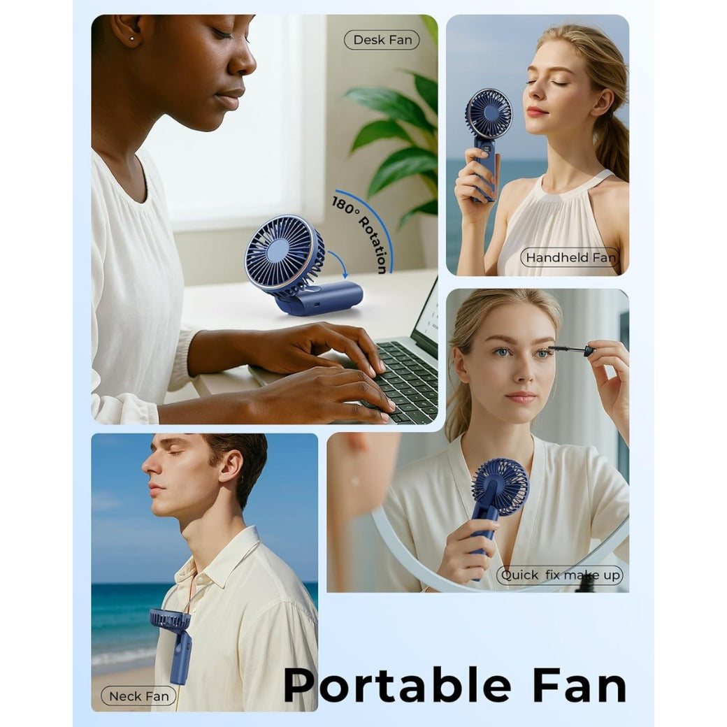 Handheld Fan, Portable fan with 4000mAh, Hand Fan with LED Display, 180° Adjustable Rechargeable Fan, 6 Speed, Travel Fan as Power Bank for Home Office Bedroom Outdoor