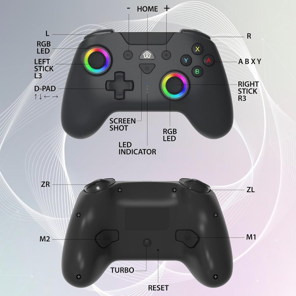 Wireless Controller for Switch and Switch 2 – Gamepad Bluetooth Controller with LED, Vibrations and 6 axis gyro - Black