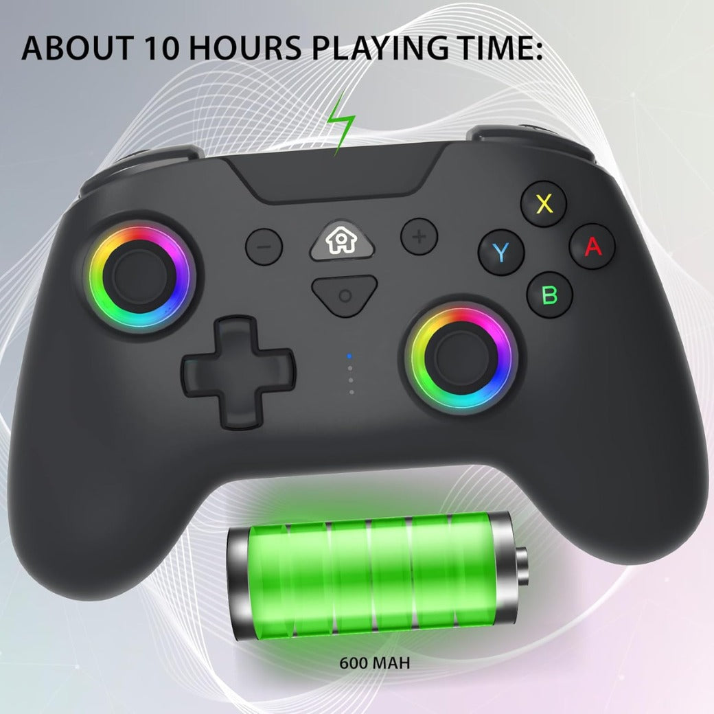 Wireless Controller for Switch and Switch 2 – Gamepad Bluetooth Controller with LED, Vibrations and 6 axis gyro - Black