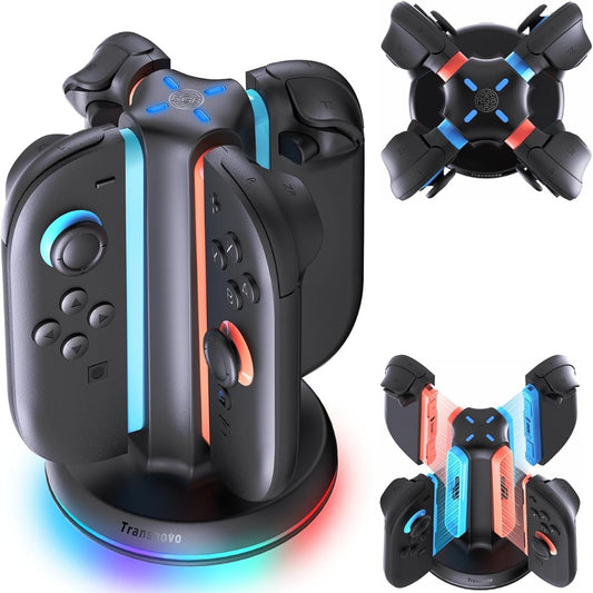 Charging Dock Compatible with Nintendo Switch 2 Joy Con, 4-Slot Magnetic Controller Charger Station with LED Indicators, 9 RGB Modes Gaming Lights, Simultaneous Charging for 1-4 Joy-Cons