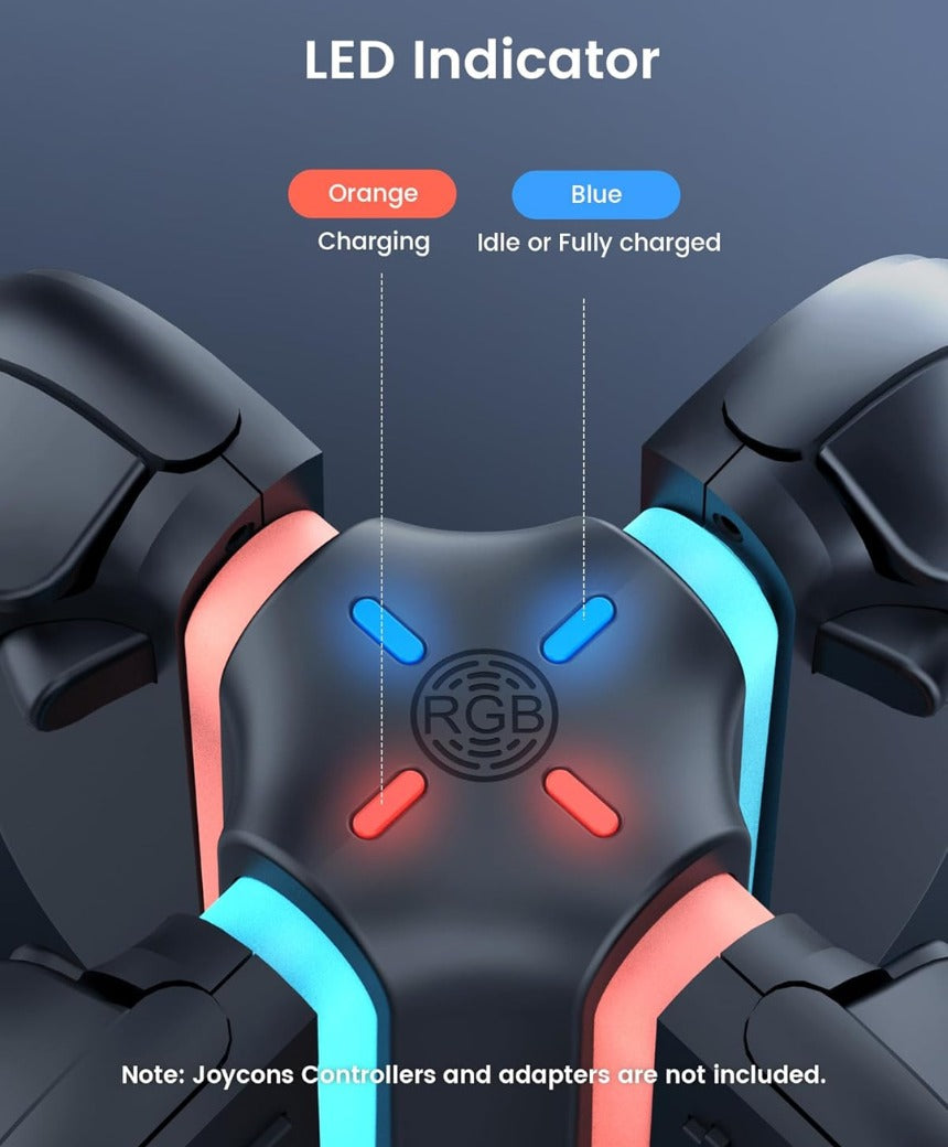 Charging Dock Compatible with Nintendo Switch 2 Joy Con, 4-Slot Magnetic Controller Charger Station with LED Indicators, 9 RGB Modes Gaming Lights, Simultaneous Charging for 1-4 Joy-Cons