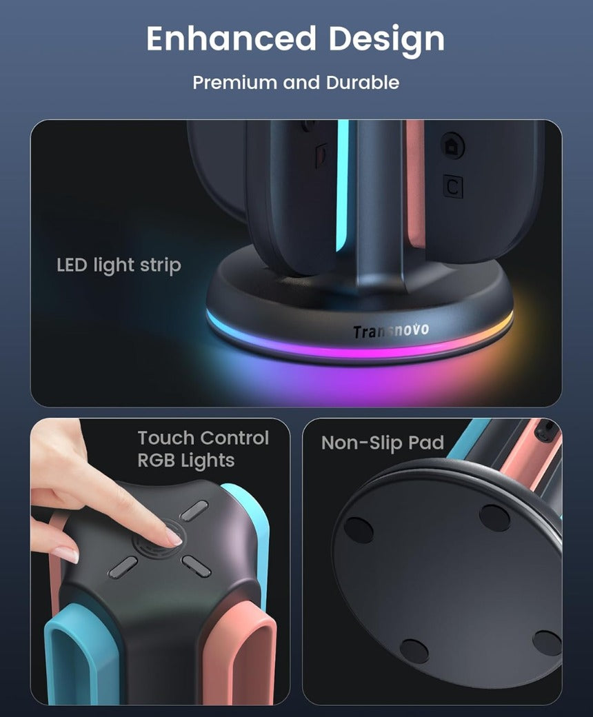 Charging Dock Compatible with Nintendo Switch 2 Joy Con, 4-Slot Magnetic Controller Charger Station with LED Indicators, 9 RGB Modes Gaming Lights, Simultaneous Charging for 1-4 Joy-Cons