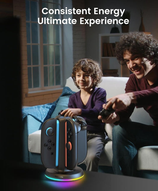 Charging Dock Compatible with Nintendo Switch 2 Joy Con, 4-Slot Magnetic Controller Charger Station with LED Indicators, 9 RGB Modes Gaming Lights, Simultaneous Charging for 1-4 Joy-Cons