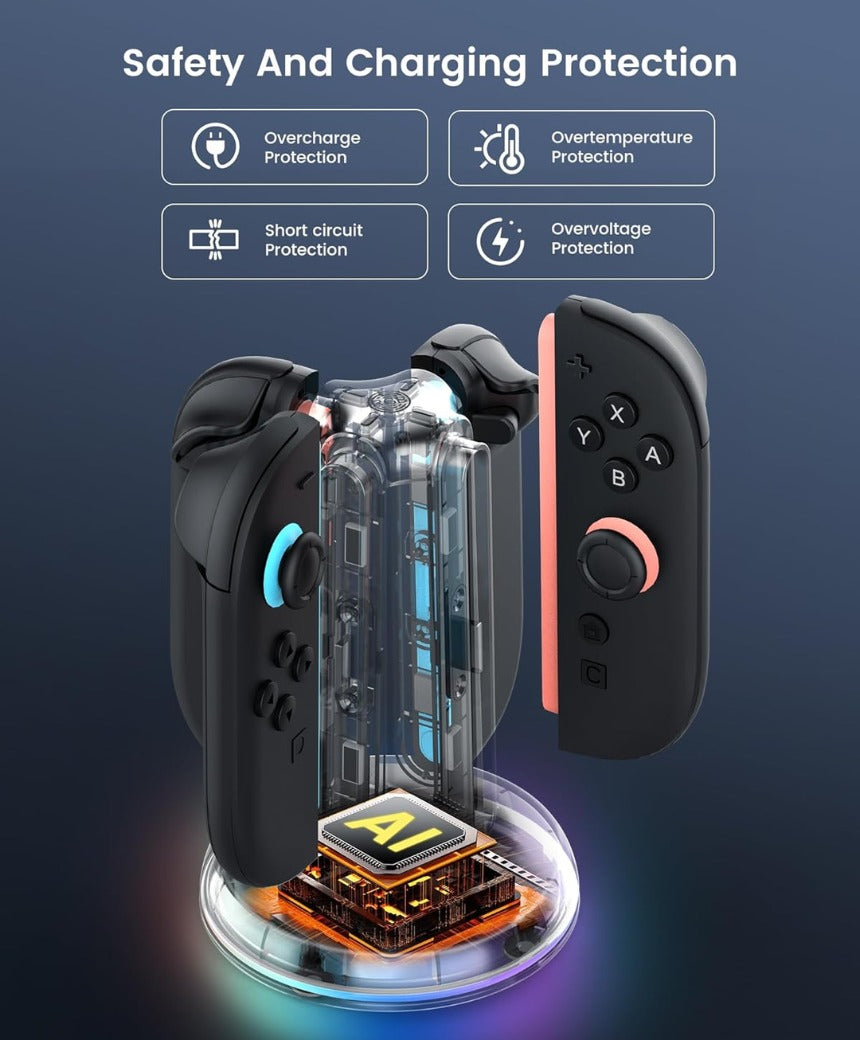 Charging Dock Compatible with Nintendo Switch 2 Joy Con, 4-Slot Magnetic Controller Charger Station with LED Indicators, 9 RGB Modes Gaming Lights, Simultaneous Charging for 1-4 Joy-Cons