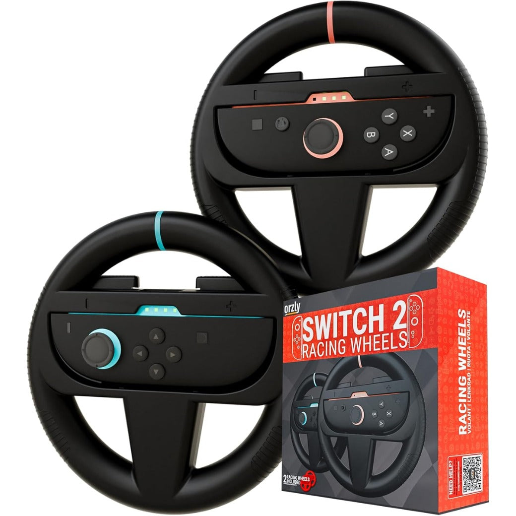 Orzly Steering Wheels – Compatible with Nintendo Switch 2 (2025 Console) – Twin Pack Racing Wheel Accessories for Joy-Con Controllers and Kart Racing Titles (2 Black Wheels)