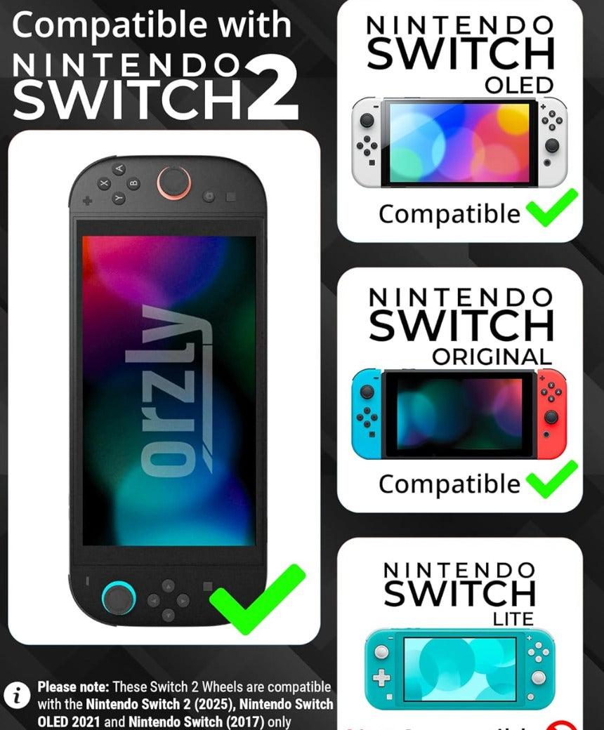 Orzly Steering Wheels – Compatible with Nintendo Switch 2 (2025 Console) – Twin Pack Racing Wheel Accessories for Joy-Con Controllers and Kart Racing Titles (2 Black Wheels)