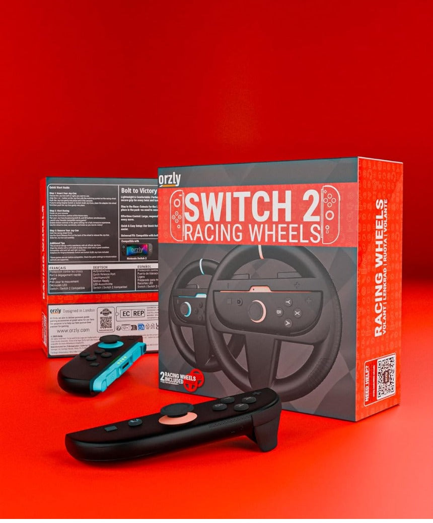 Orzly Steering Wheels – Compatible with Nintendo Switch 2 (2025 Console) – Twin Pack Racing Wheel Accessories for Joy-Con Controllers and Kart Racing Titles (2 Black Wheels)