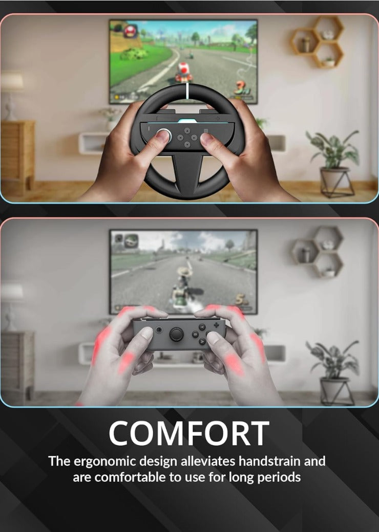 Orzly Steering Wheels – Compatible with Nintendo Switch 2 (2025 Console) – Twin Pack Racing Wheel Accessories for Joy-Con Controllers and Kart Racing Titles (2 Black Wheels)