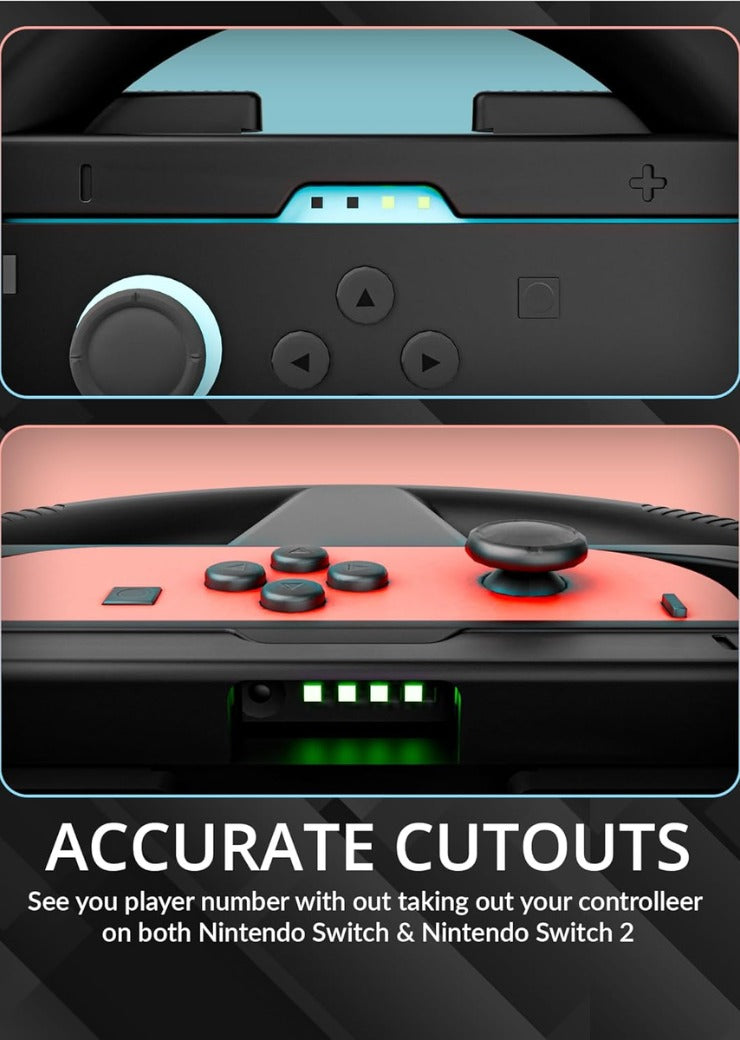 Orzly Steering Wheels – Compatible with Nintendo Switch 2 (2025 Console) – Twin Pack Racing Wheel Accessories for Joy-Con Controllers and Kart Racing Titles (2 Black Wheels)