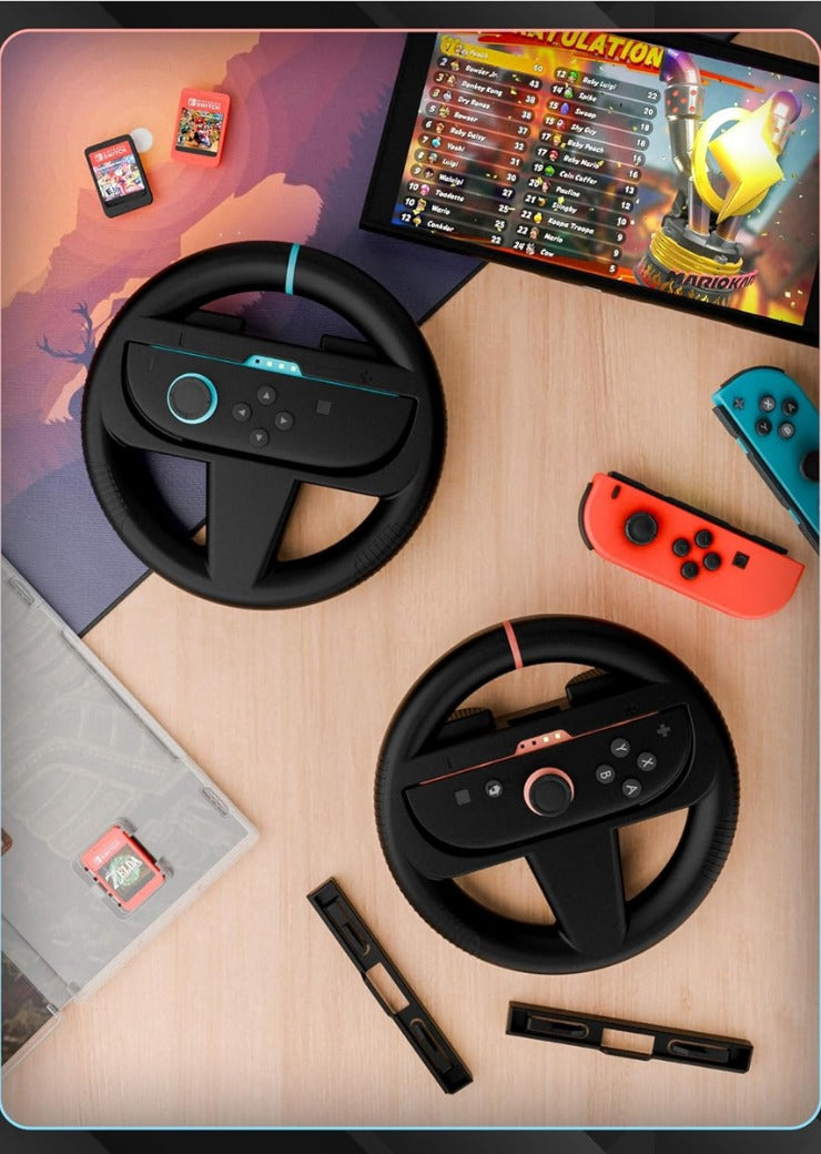 Orzly Steering Wheels – Compatible with Nintendo Switch 2 (2025 Console) – Twin Pack Racing Wheel Accessories for Joy-Con Controllers and Kart Racing Titles (2 Black Wheels)